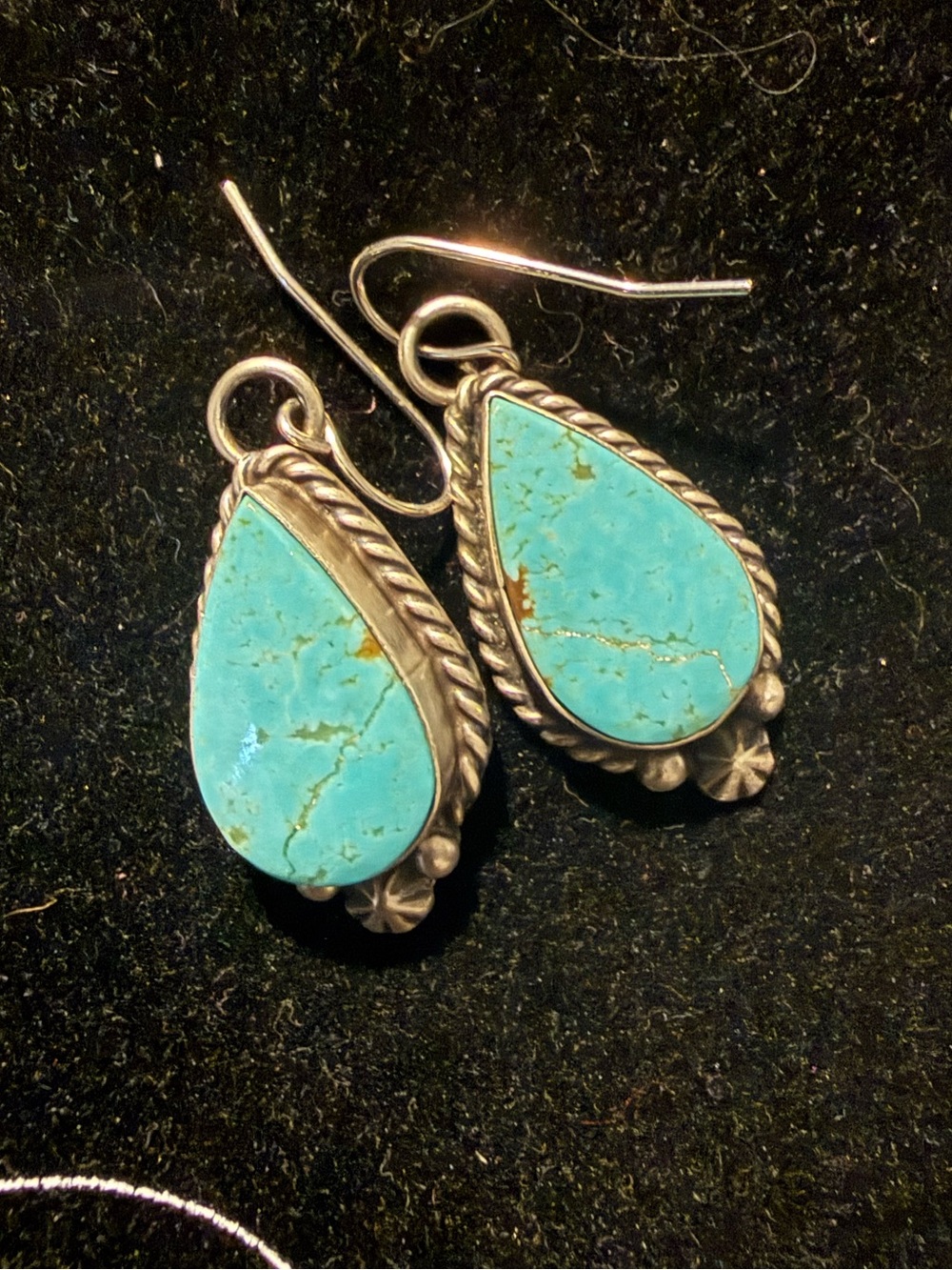 Native made, turquoise and silver dangle earrings